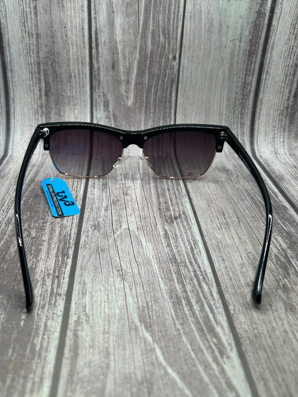 NWT UV3 Browline Clubmaster Sunglasses Black with Hard Case